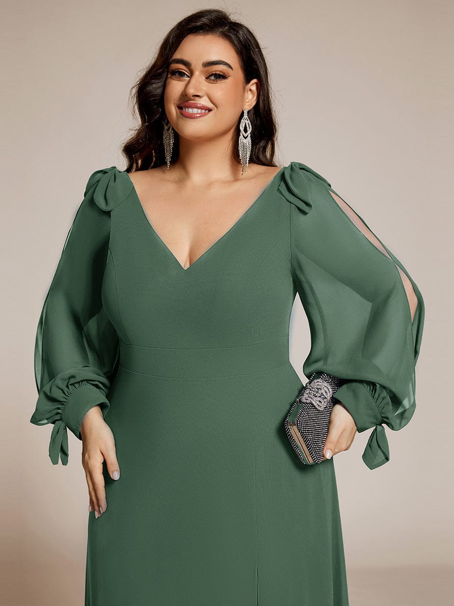 Plus Size Open Lantern Sleeve A-Line Bridesmaid Dress #color_Eucalyptus