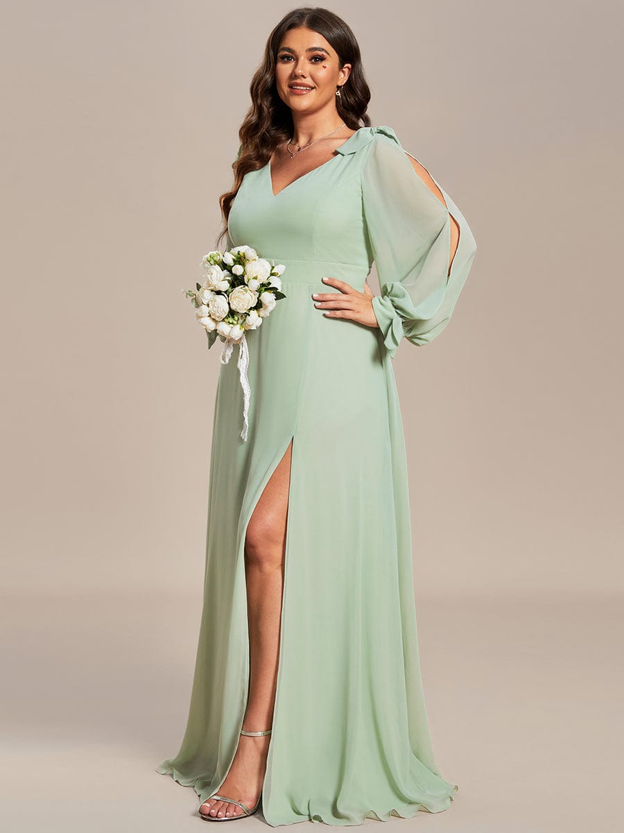 Plus Size Open Lantern Sleeve A-Line Bridesmaid Dress