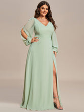 Plus Size Open Lantern Sleeve A-Line Bridesmaid Dress #color_Mint Green