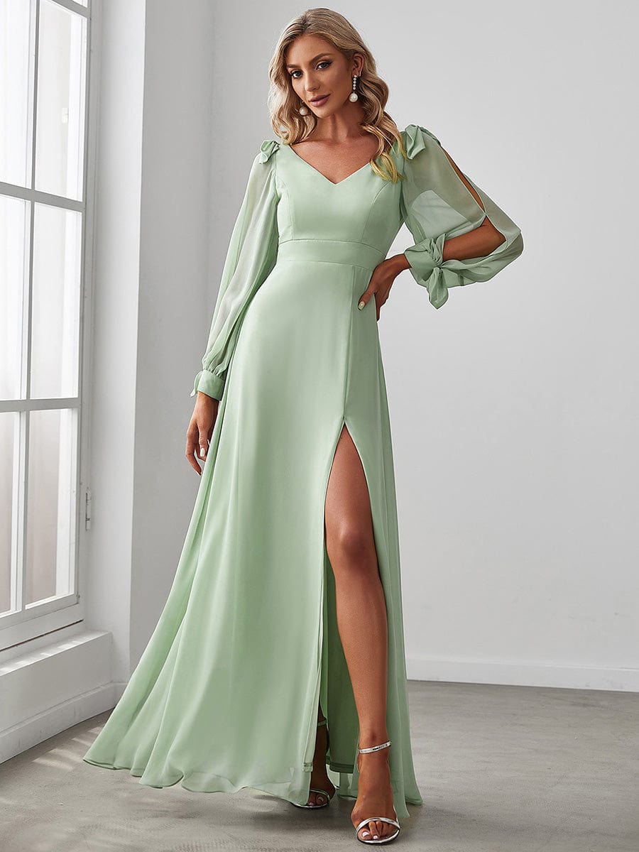 Open Lantern Sleeve A-Line Bridesmaid Dress #color_Mint Green