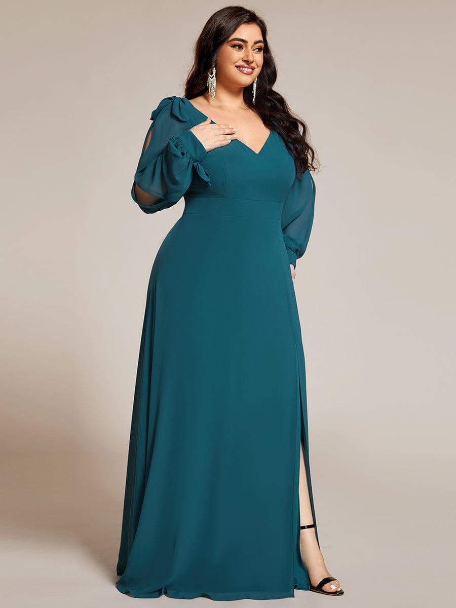 Plus Size Open Lantern Sleeve A-Line Bridesmaid Dress #color_Teal