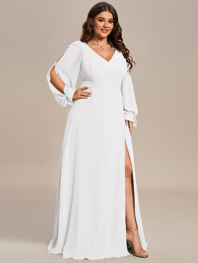 Plus Size Open Lantern Sleeve A-Line Bridesmaid Dress #color_White