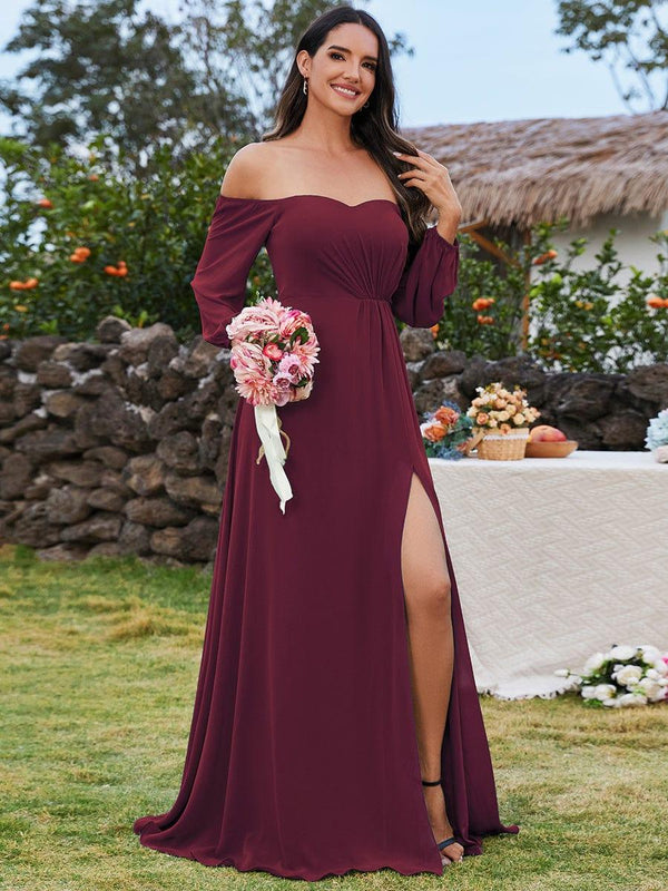 Belle Adult Bridesmaid Dress With Slit Design And Pleated Detail On The Chest