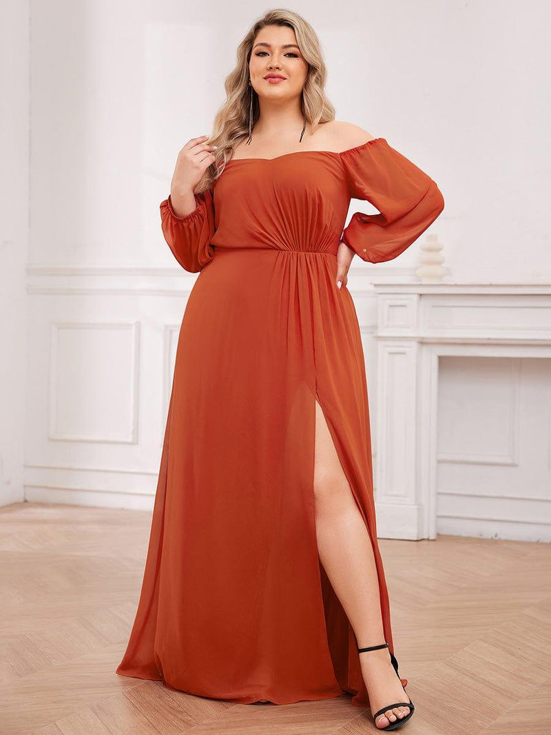 Half Sleeves Long Gown with Slit Lemon Plus Size