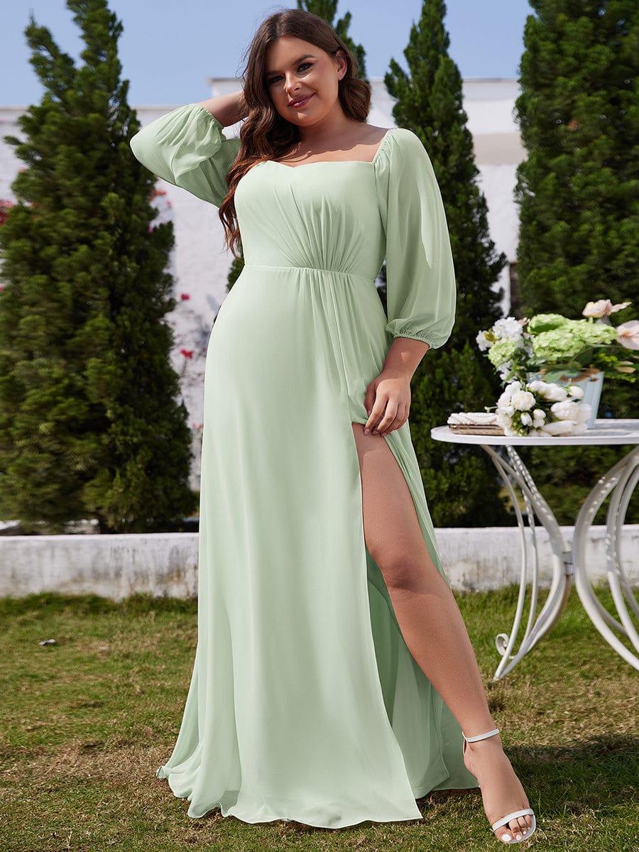 Ever-Pretty High-Slit Chiffon Bridesmaid Dress with Long Sleeves and Waist Pleating Ever-Pretty High-Slit Chiffon Bridesmaid Dress with Long Sleeves and Waist Pleating