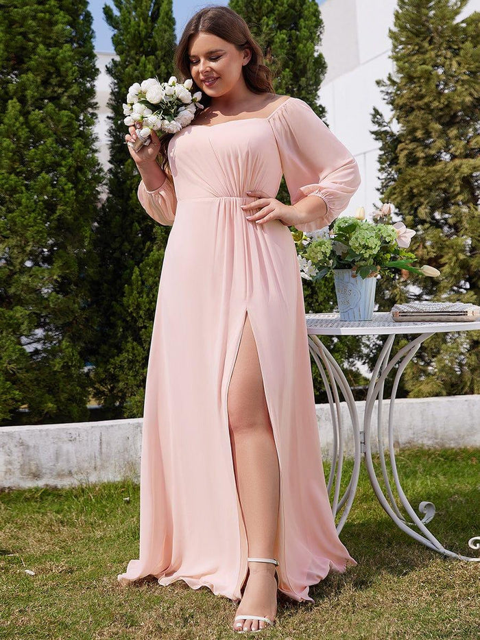 Pleated Bodice Chiffon Long Dresses with Slit Wisteria Plus Size