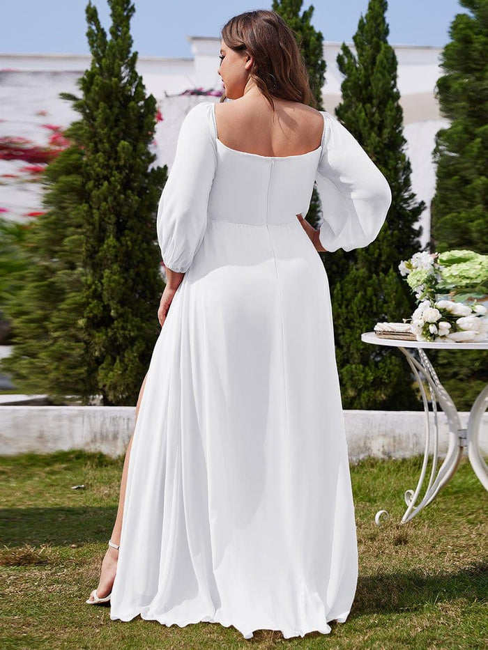 Pleated Bodice Chiffon Long Dresses with Slit Black Plus Size