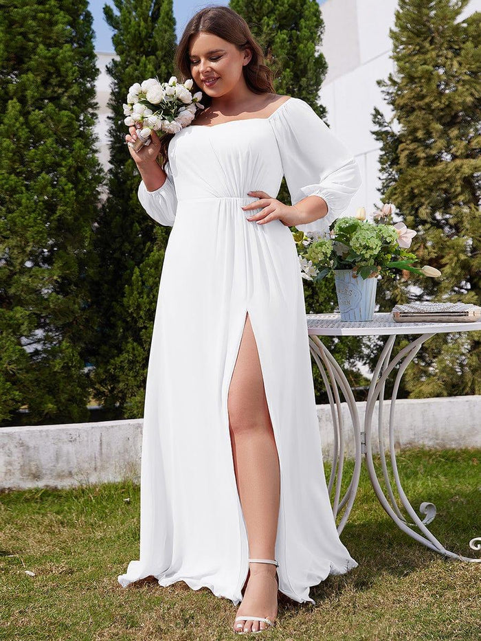 Simple Chiffon Bridesmaid Dress with Slit Steel Grey Plus Size