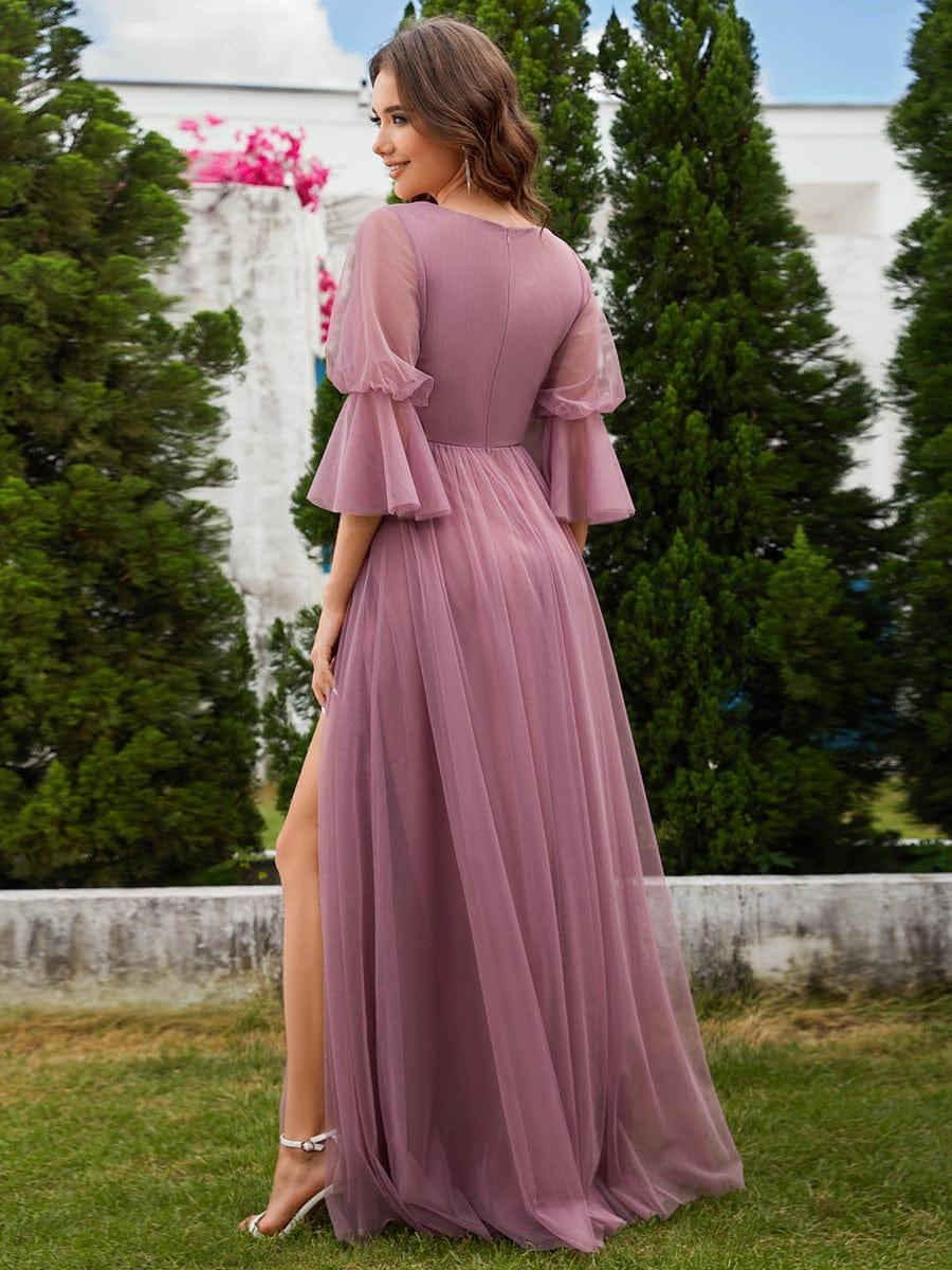 bridesmaid dresses exeter Lantern Long Sleeve Split Tulle Maxi Dress get your Kennedy Blue