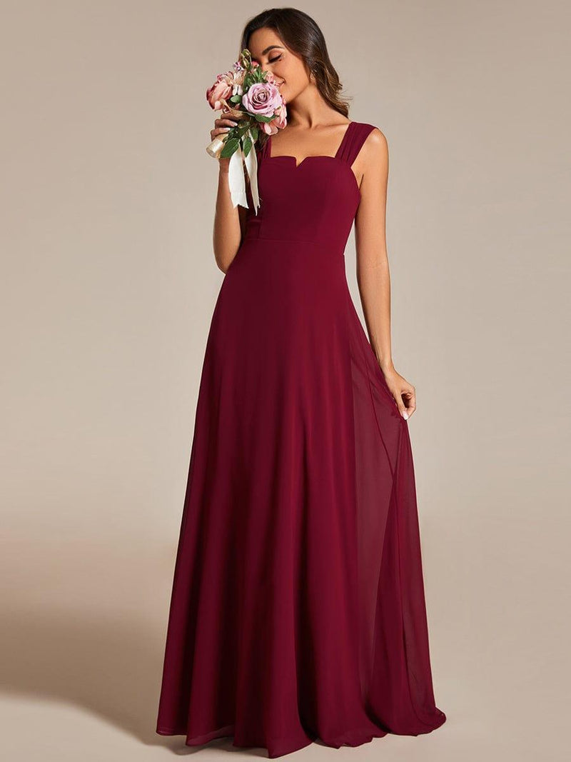 High-Waisted Chiffon Bridesmaid Dress with Square Neckline