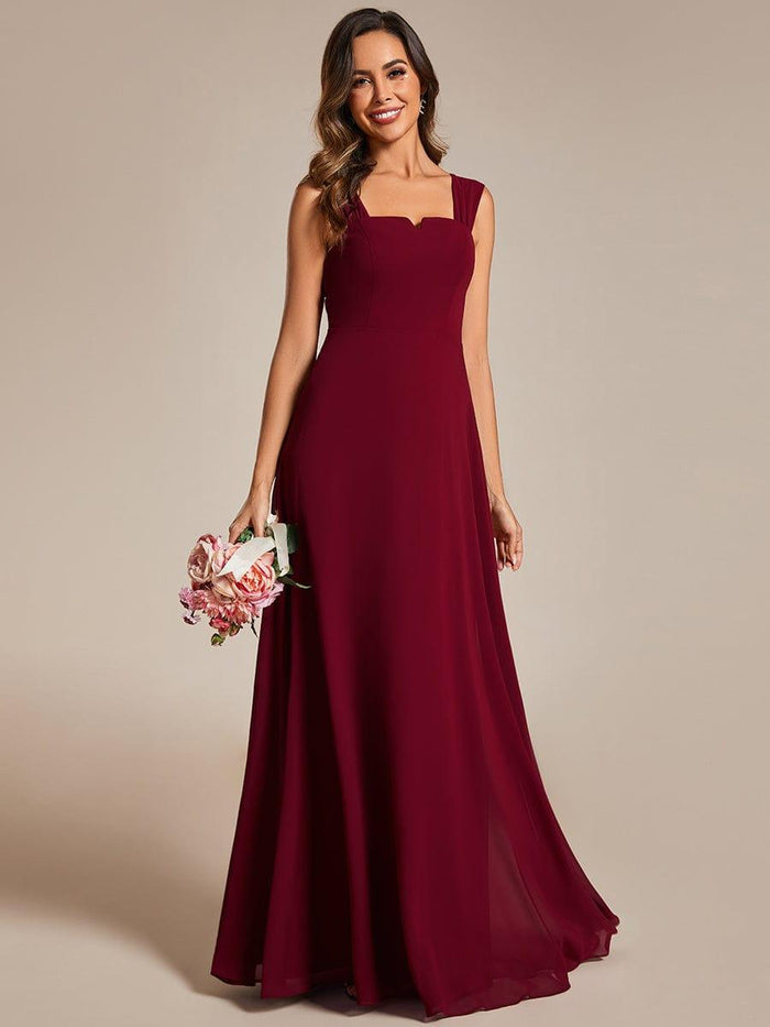 High-Waisted Chiffon Bridesmaid Dress with Square Neckline