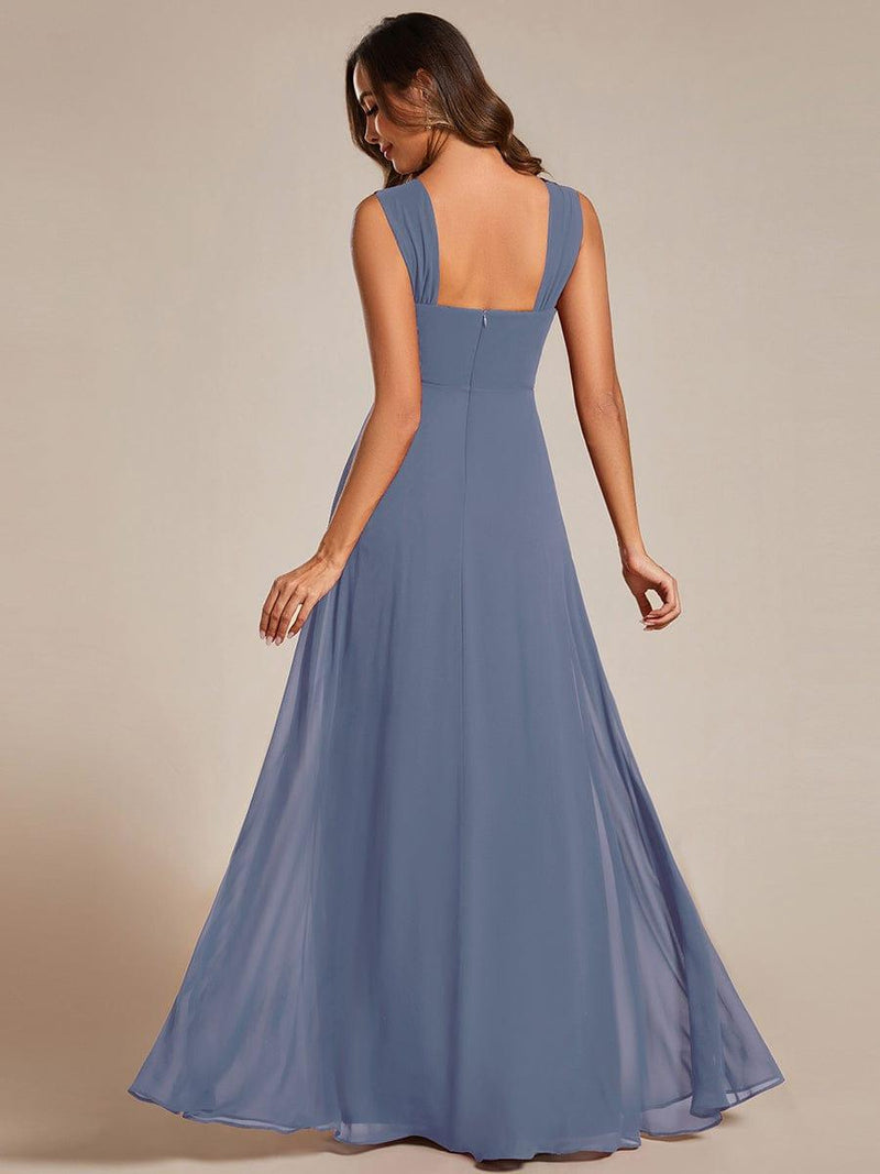High-Waisted Chiffon Bridesmaid Dress with Square Neckline