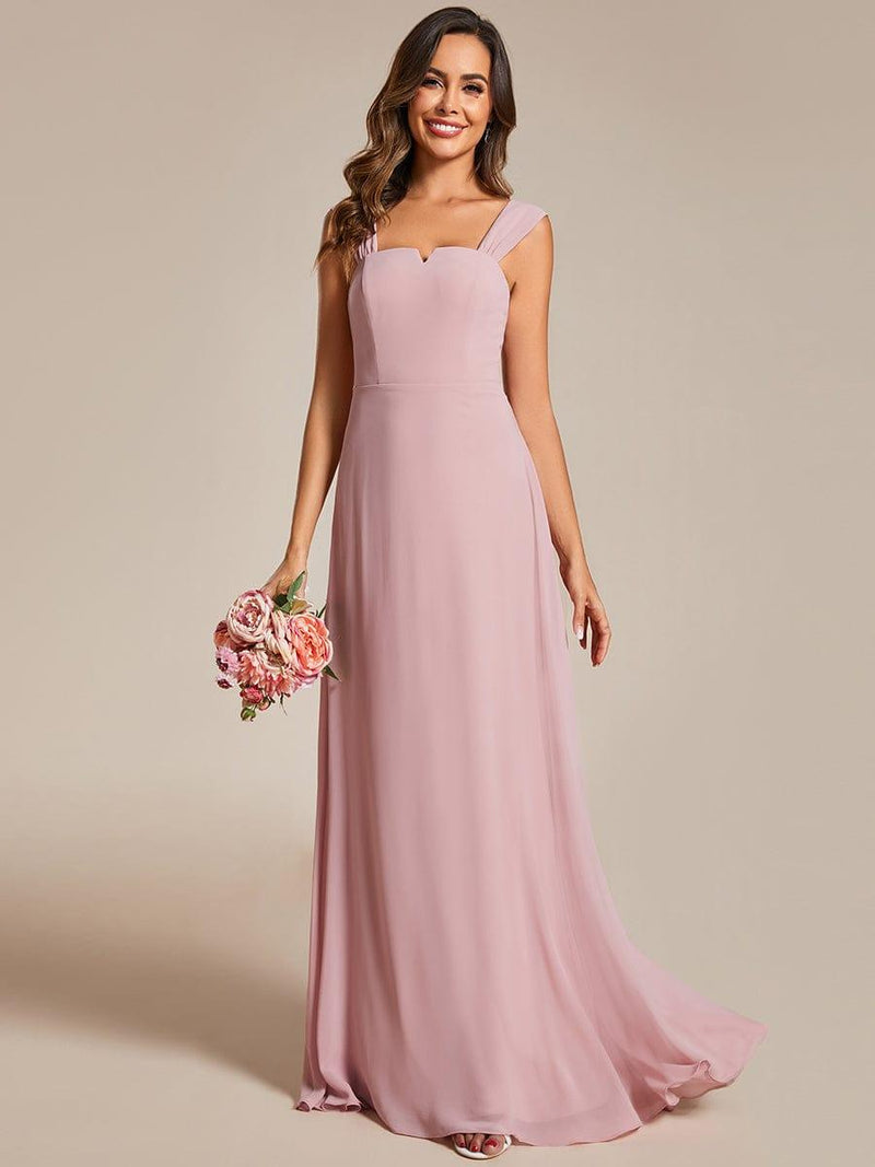 High-Waisted Chiffon Bridesmaid Dress with Square Neckline