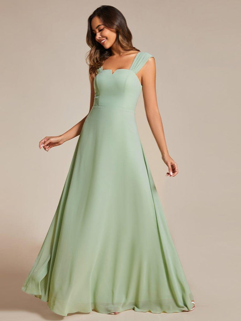 High-Waisted Chiffon Bridesmaid Dress with Square Neckline
