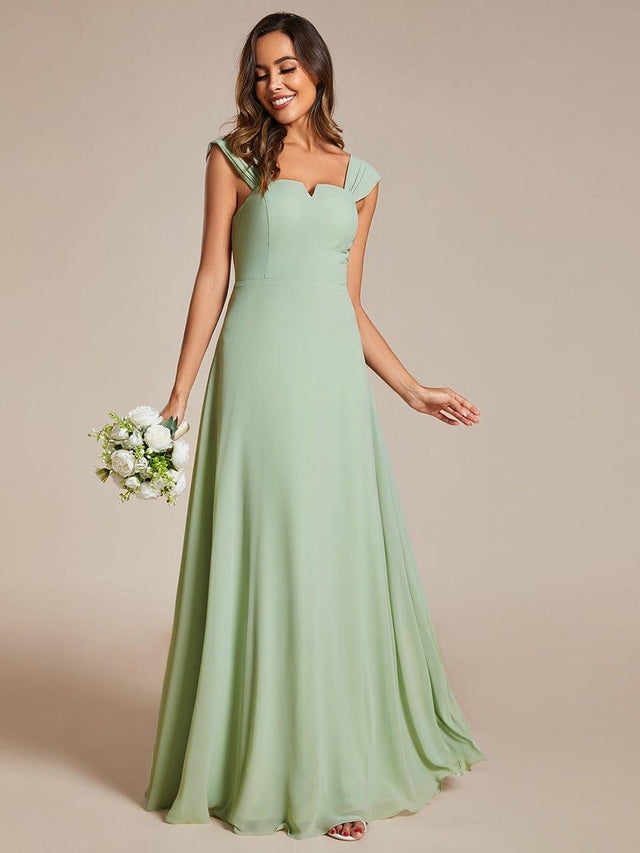 High-Waisted Chiffon Bridesmaid Dress with Square Neckline