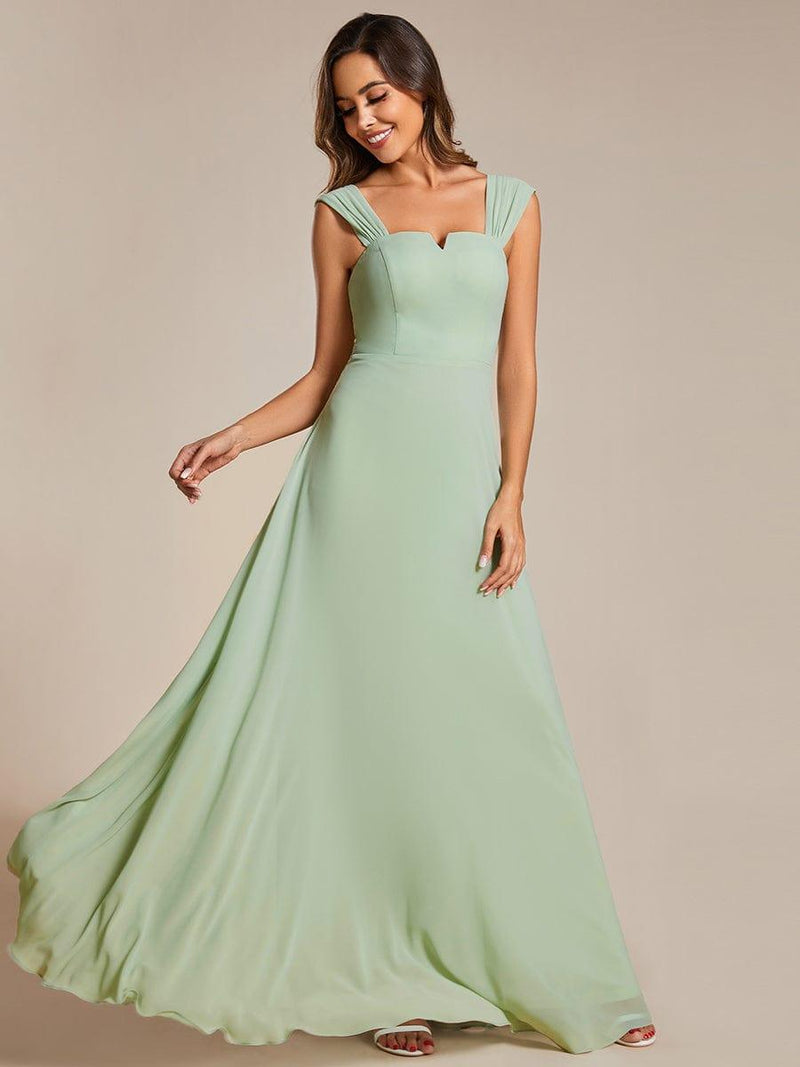 High-Waisted Chiffon Bridesmaid Dress with Square Neckline