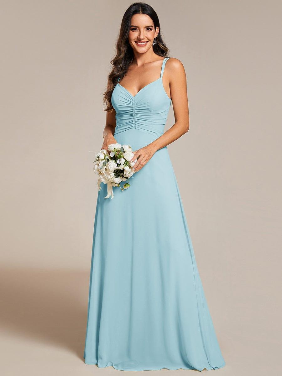 Flowy Pleated Chiffon Bridesmaid Dress with Adjustable Straps #color_Sky Blue