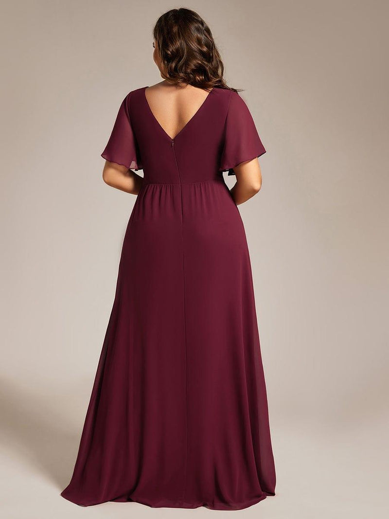 V-neck Long Chiffon Dress with Slit for Bridesmaids Dark Navy Plus Size main image 0