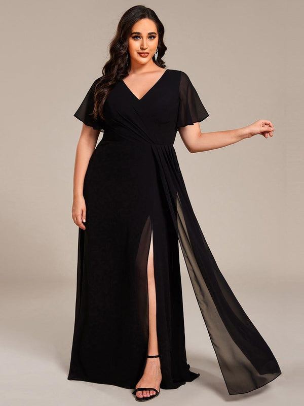 V-neck Chiffon Bridesmaid Dress with Ruffles Gold Plus Size main image 0