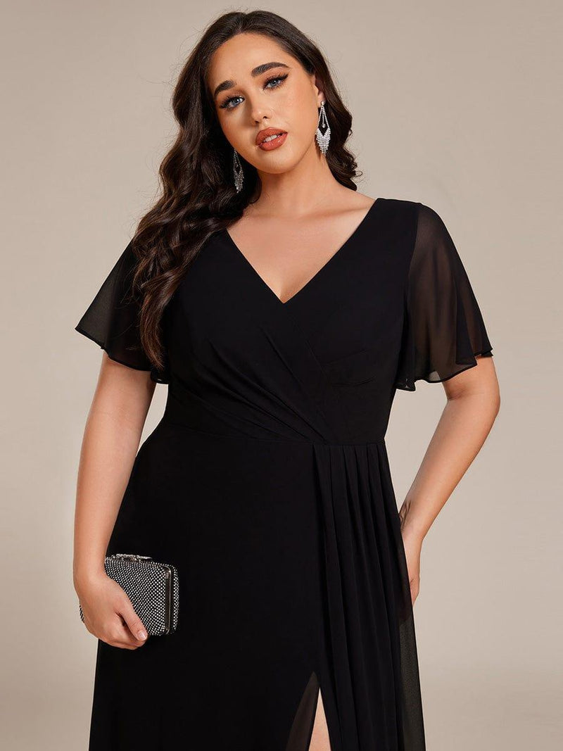 V-neck Long Chiffon Dress with Slit for Bridesmaids Blushing Pink Plus Size main image 1