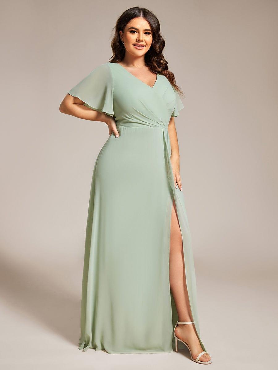 High-Waisted Chiffon High Slit Bridesmaid Dress with V-Neck and