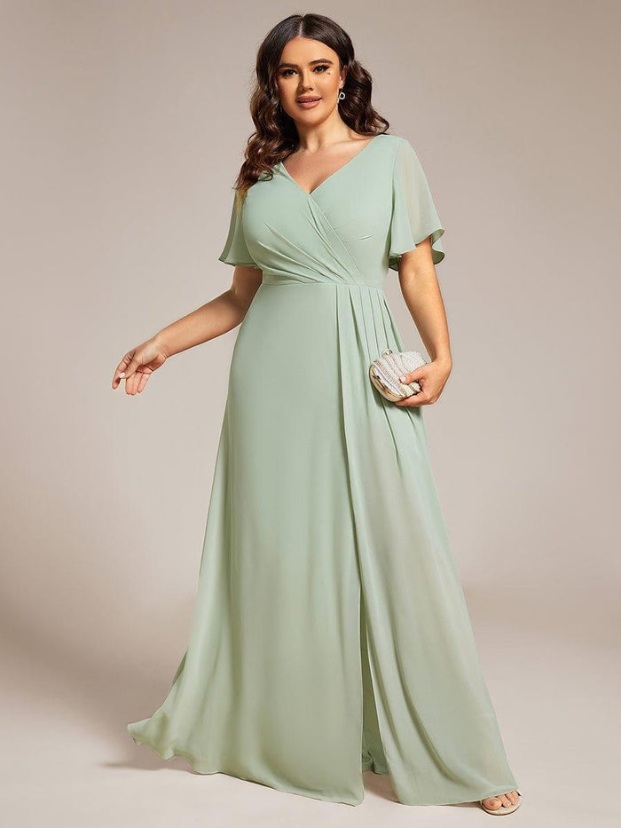 Simple Chiffon Bridesmaid Dress with Slit Vintage Mauve Plus Size