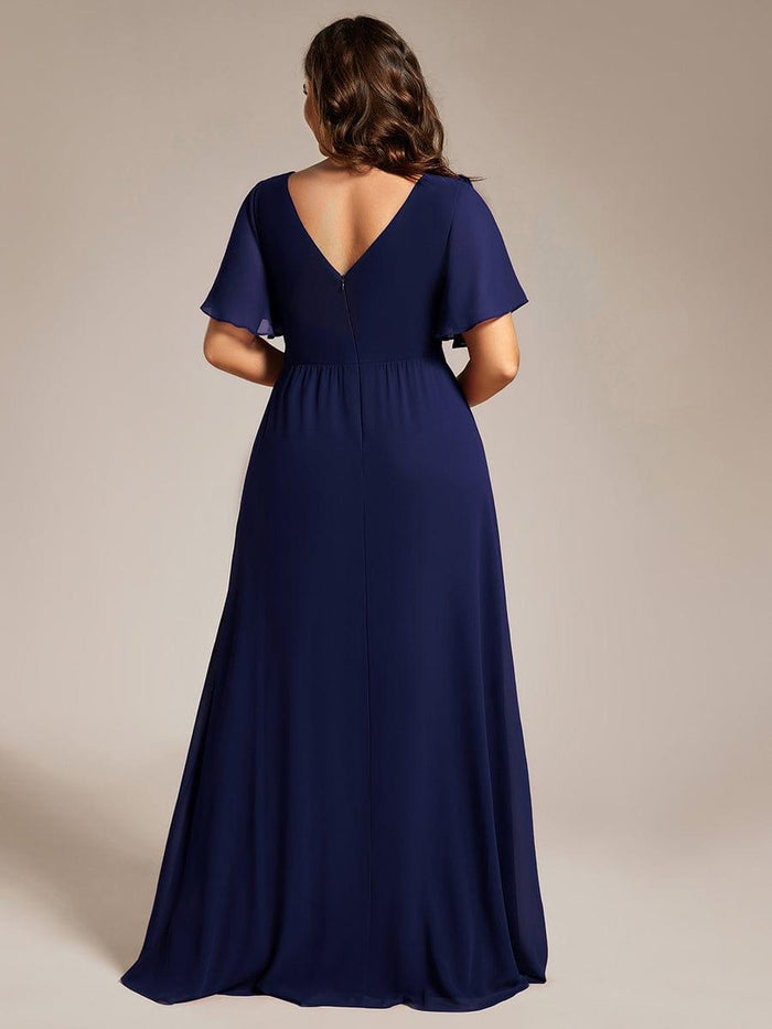 V-neck Long Chiffon Dress with Slit for Bridesmaids Regency Plus Size main image 0