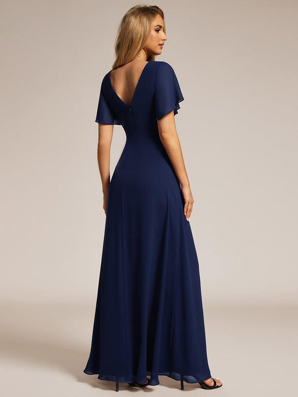 Chiffon Mermaid V Neck Ruffles Bridesmaid Dresses with Slit