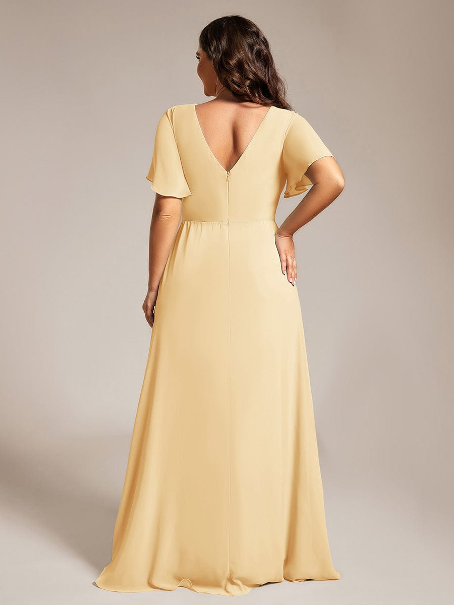 Plus Size High Slit V-Neck Empire Waist Chiffon Bridesmaid Dress #color_Yellow