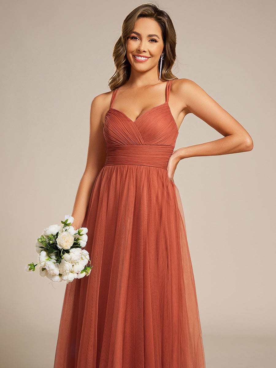 Chic Lace Sheer Back and Cross Straps V-Neck Sleeveless Bridesmaid Dress #color_Burnt Orange
