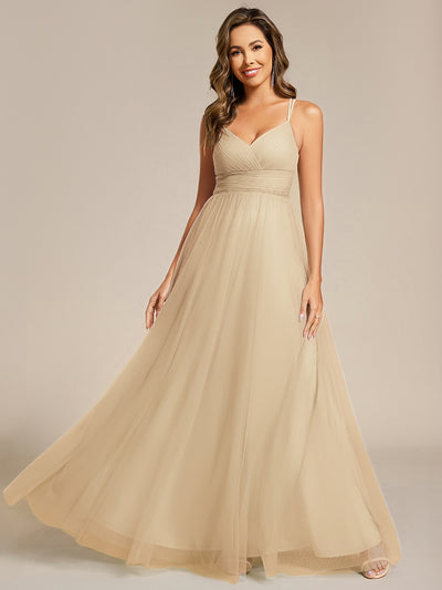 Chic Lace Sheer Back and Cross Straps V-Neck Sleeveless Bridesmaid Dress #color_Champagne