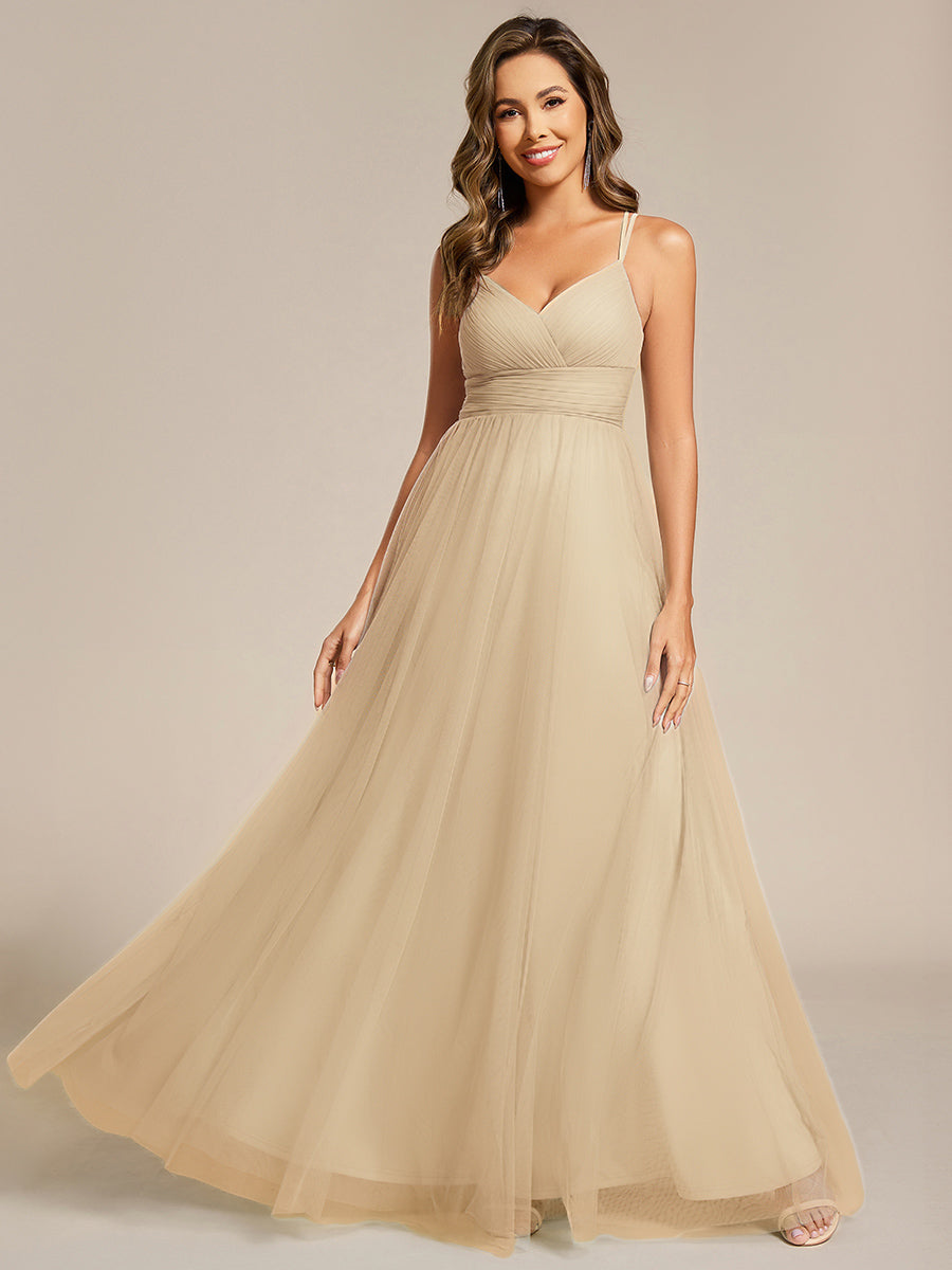 Chic Lace Sheer Back and Cross Straps V-Neck Sleeveless Bridesmaid Dress #color_Champagne