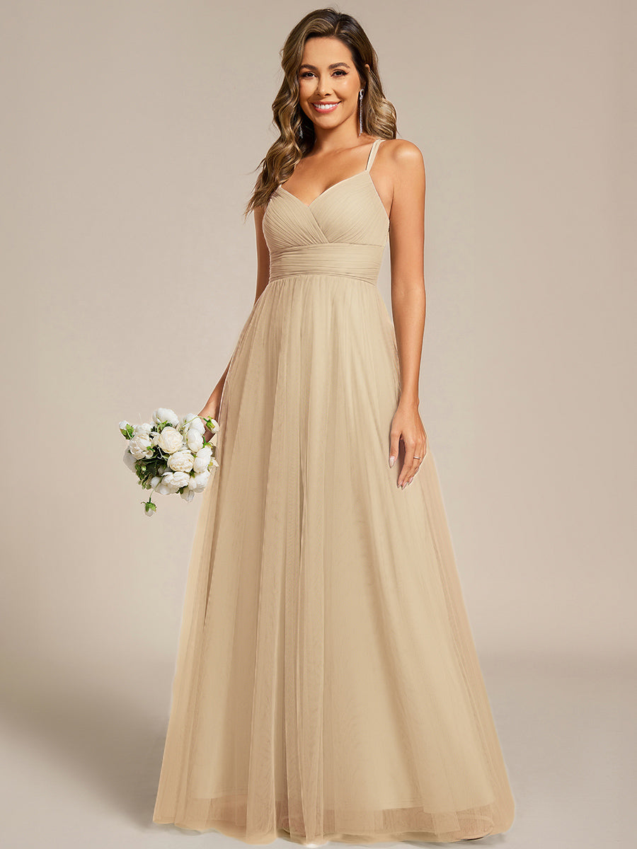 Chic Lace Sheer Back and Cross Straps V-Neck Sleeveless Bridesmaid Dress #color_Champagne
