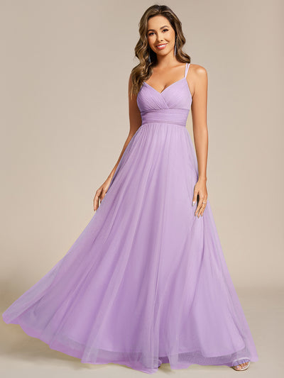 Chic Lace Sheer Back and Cross Straps V-Neck Sleeveless Bridesmaid Dress #color_Lavender