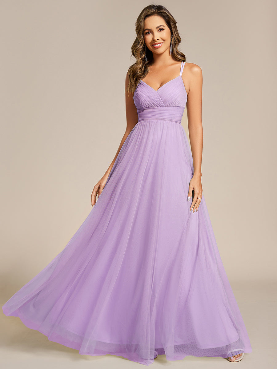 Chic Lace Sheer Back and Cross Straps V-Neck Sleeveless Bridesmaid Dress #color_Lavender