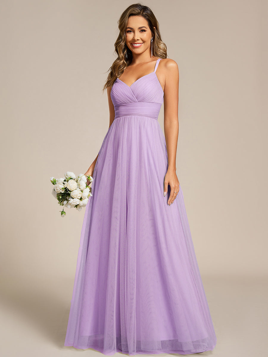 Chic Lace Sheer Back and Cross Straps V-Neck Sleeveless Bridesmaid Dress #color_Lavender