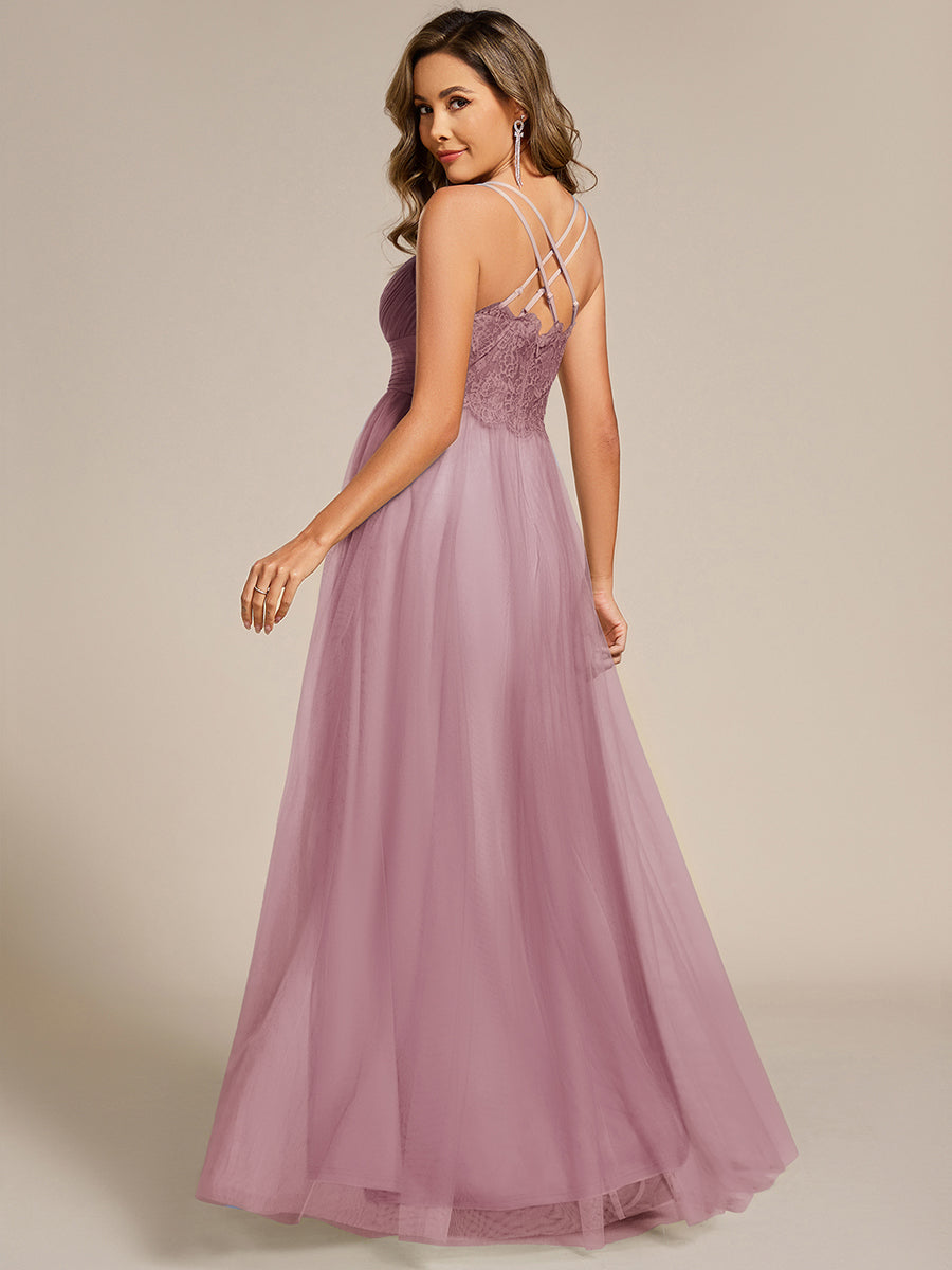 Chic Lace Sheer Back and Cross Straps V-Neck Sleeveless Bridesmaid Dress #color_Vintage Mauve