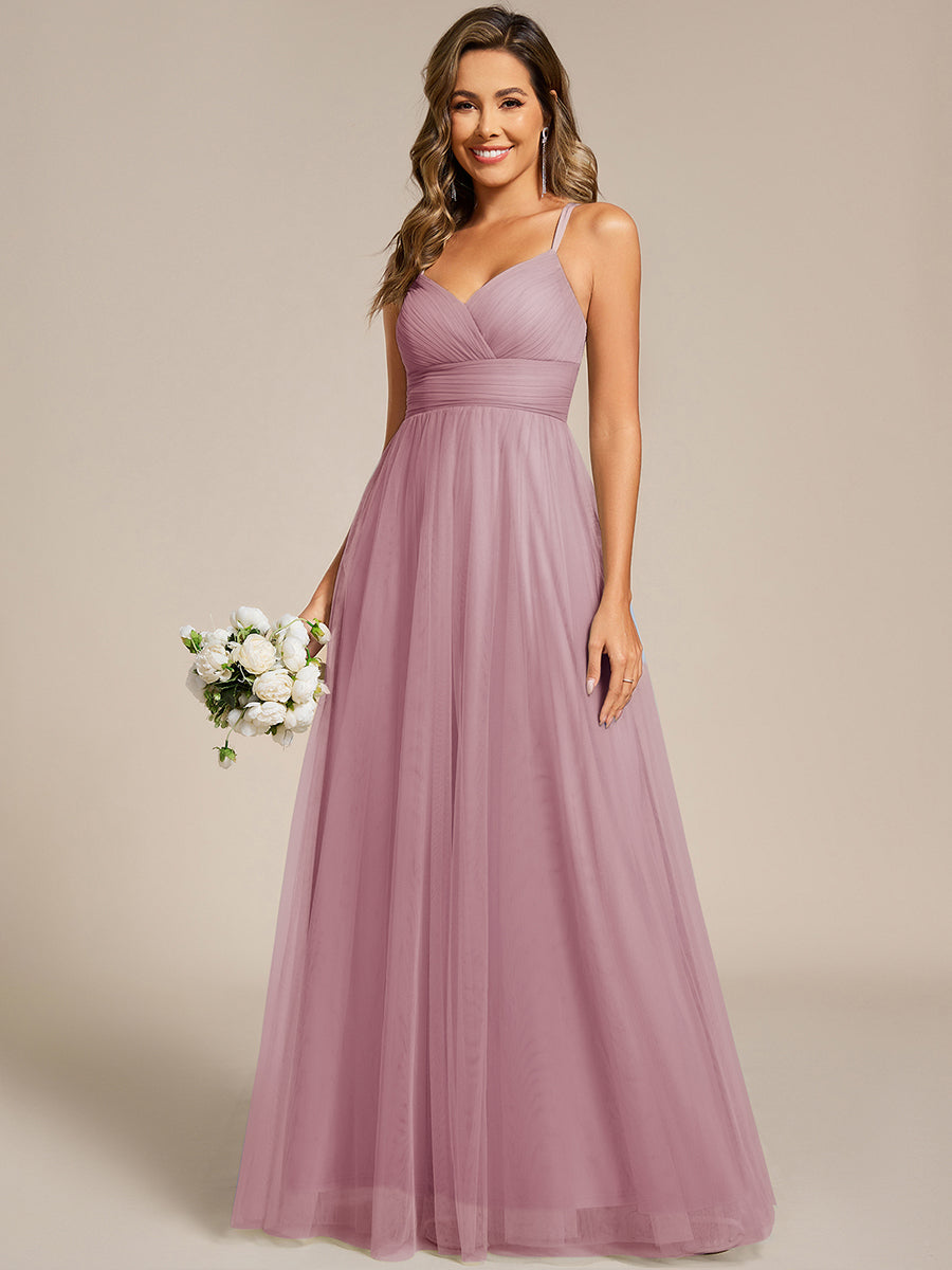 Chic Lace Sheer Back and Cross Straps V-Neck Sleeveless Bridesmaid Dress #color_Vintage Mauve
