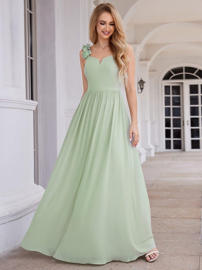 Beaded Strap Chiffon Bridesmaid Dress with V-neck Gold Plus Size main image 0