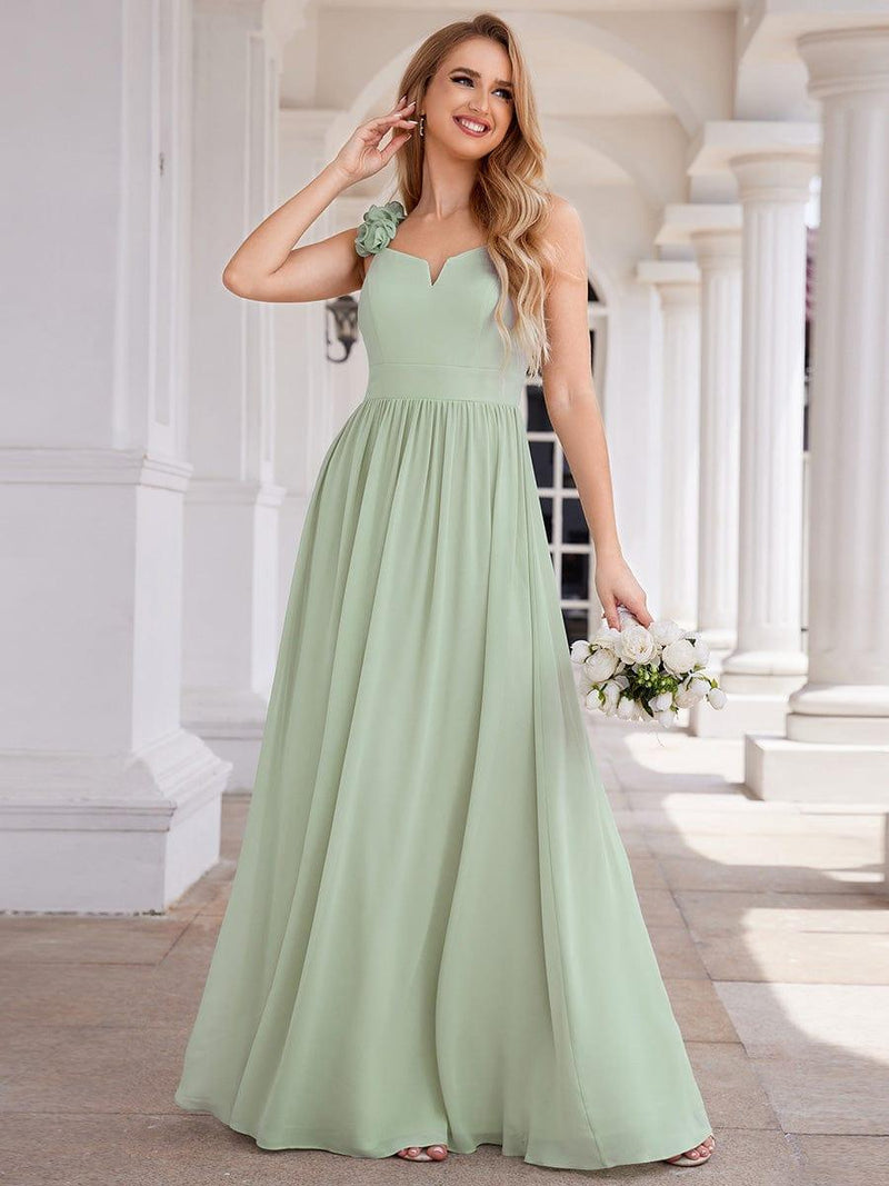 Beaded Strap Chiffon Bridesmaid Dress with V-neck Turquoise Plus Size main image 1