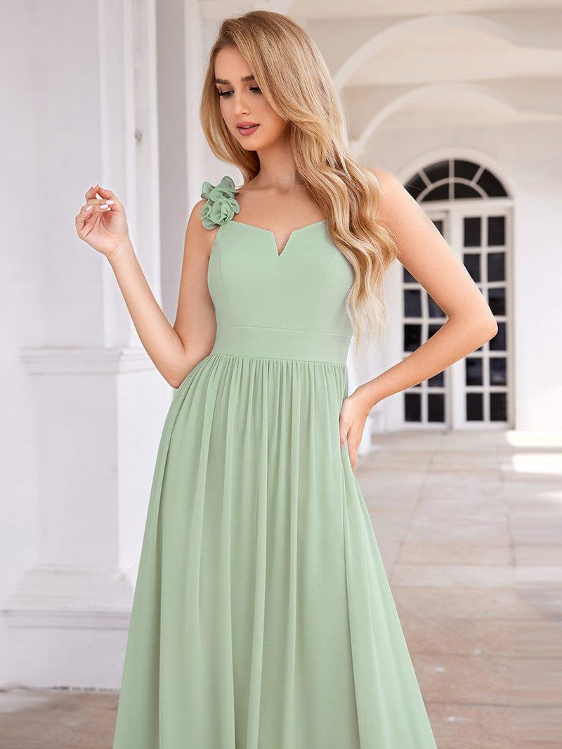 V-Neck A-Line Chiffon Bridesmaid Dress with Crisscross Back in Steel Blue main image 1