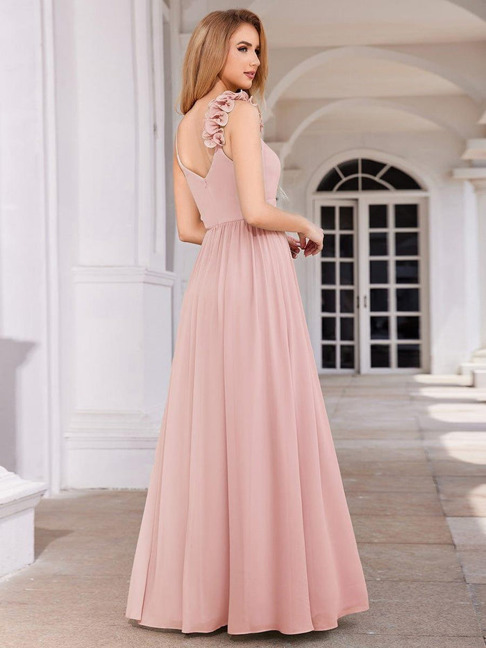 Beaded Strap Chiffon Bridesmaid Dress with V-neck Papaya Plus Size main image 1