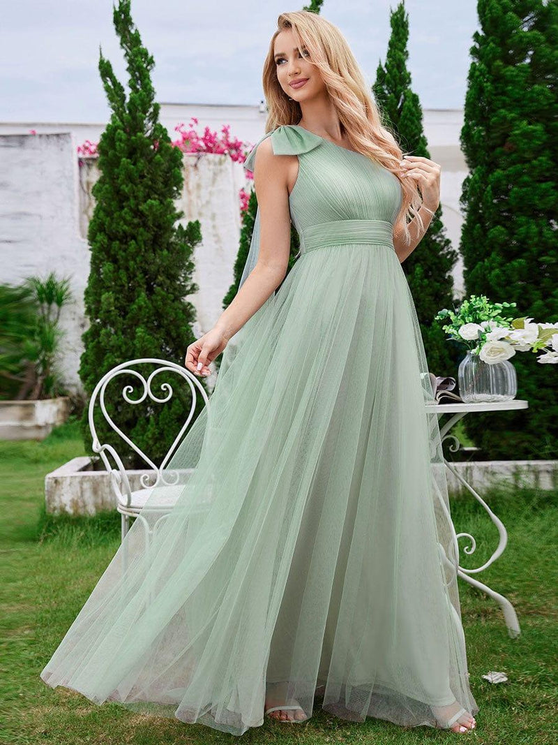 Empire Sleeveless Bridesmaid Gown with Bowknot Plum