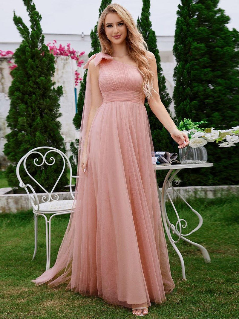 Empire Sleeveless Bridesmaid Gown with Bowknot Royal Blue main image 1
