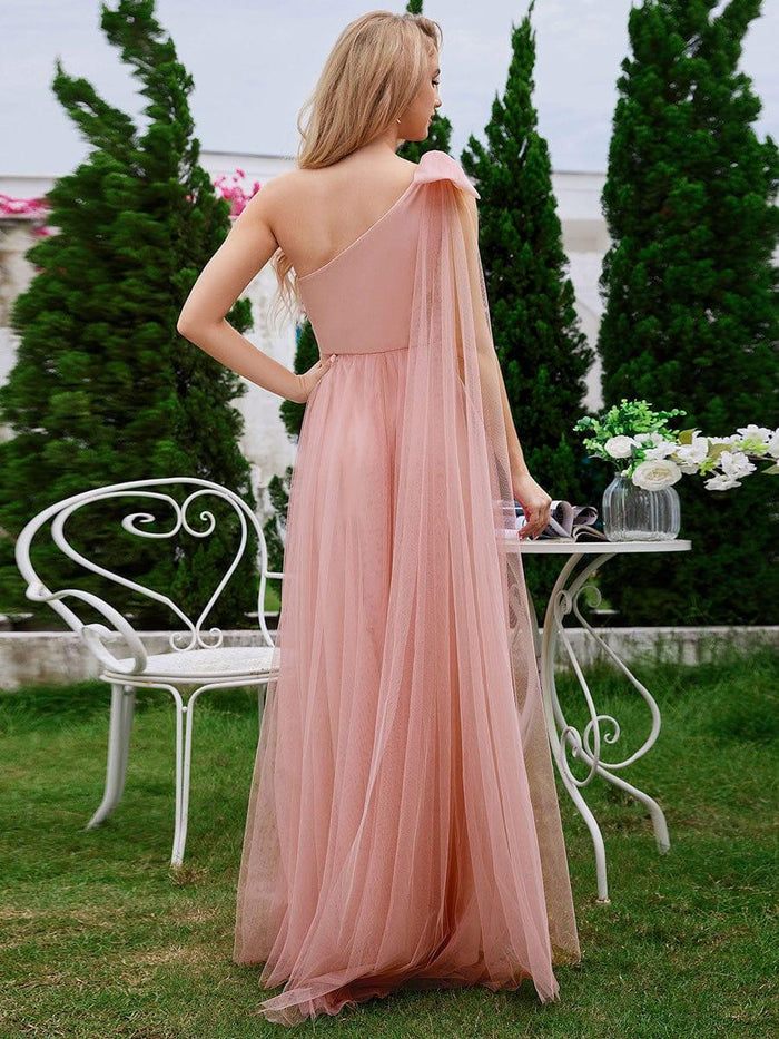 Empire Sleeveless Bridesmaid Gown with Bowknot Marigold Plus Size main image 1