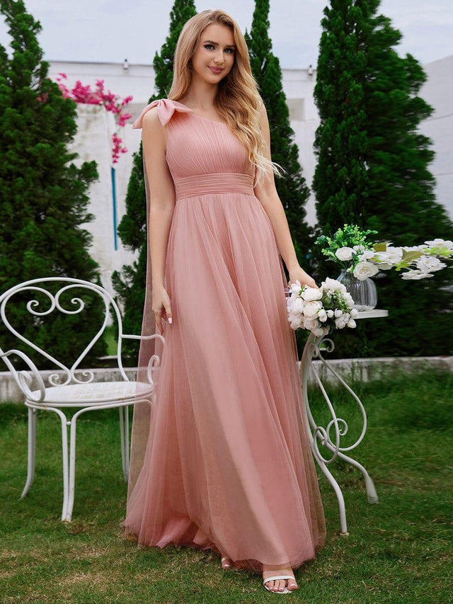 Empire Sleeveless Bridesmaid Gown with Bowknot Papaya Plus Size main image 1
