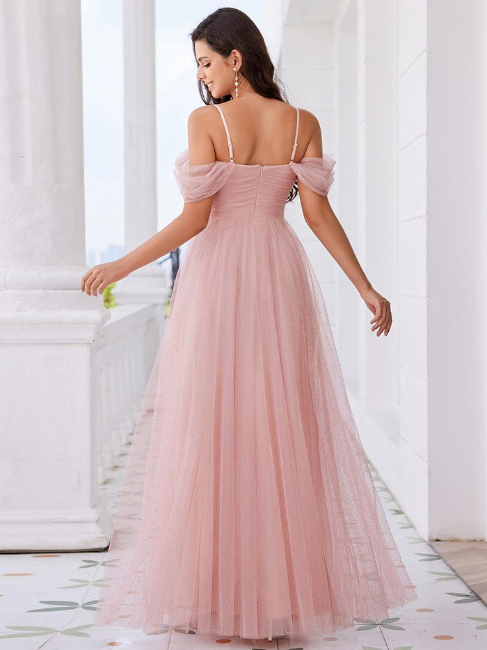 Elegant Spaghetti Strap Backless Sweetheart Tulle Bridesmaid Dress