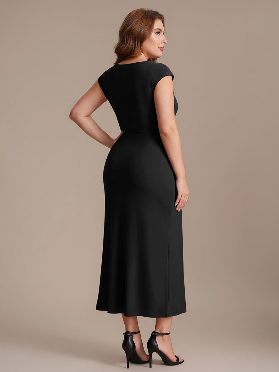 Knit Cap Sleeve Asymmetrical Neckline Tops #color_Black