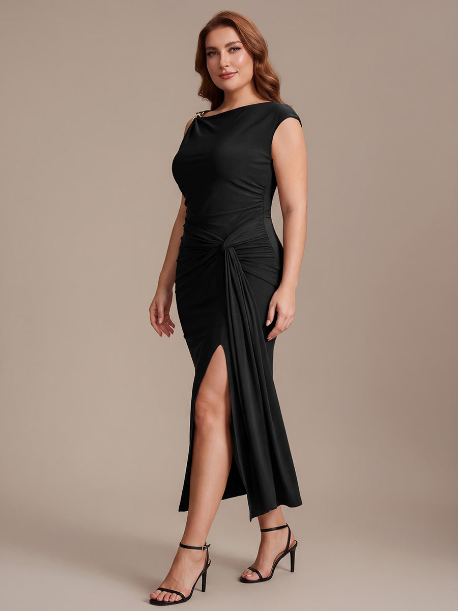 Knit Cap Sleeve Asymmetrical Neckline Tops #color_Black