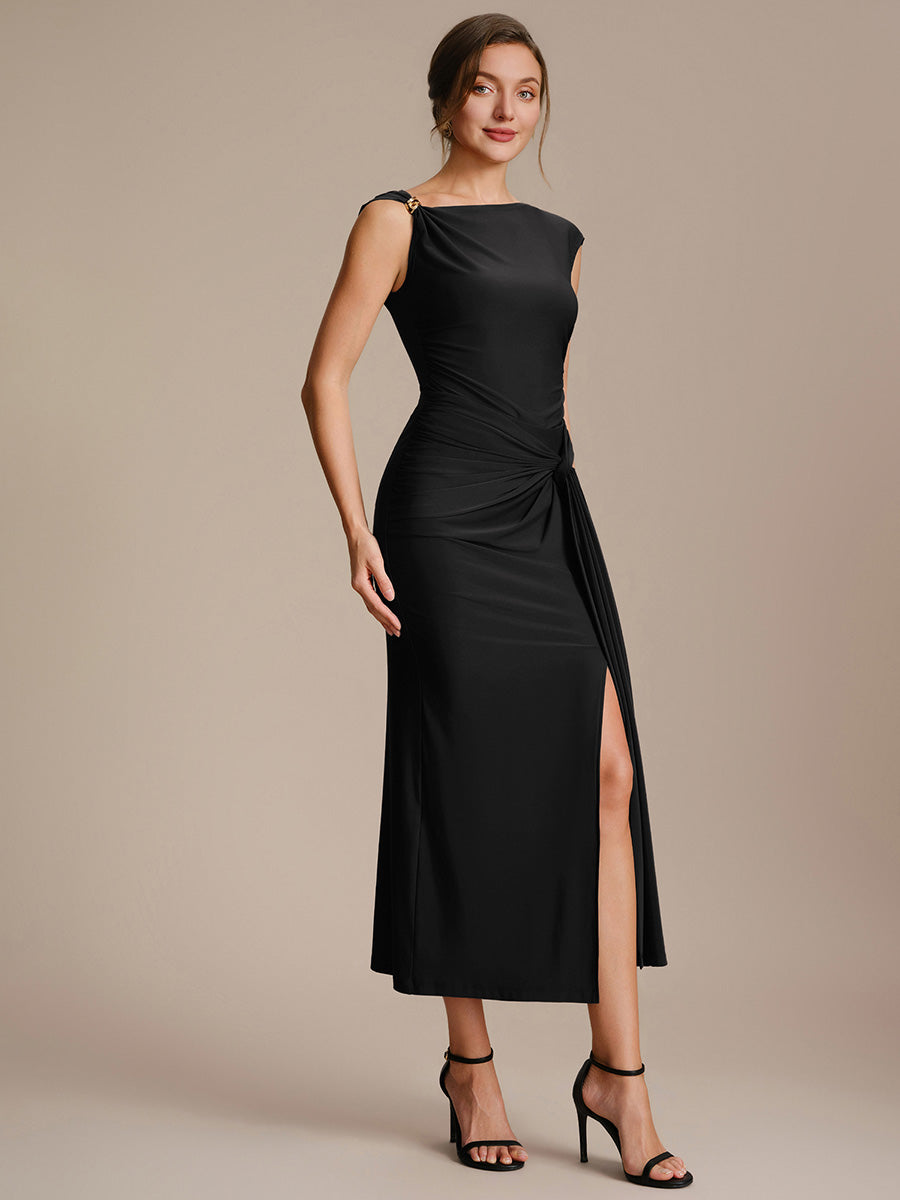 Knit Cap Sleeve Asymmetrical Neckline Tops #color_Black